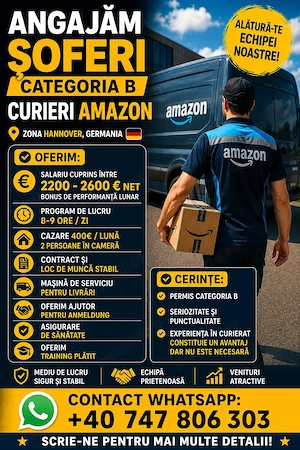 Aangajam ȘOFERI CATEGORIA B   CURIERI AMAZON Zona Hannover   Wunstorf (DNM1), Germania