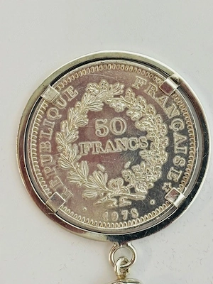 pandantiv breloc monedă autentică de argint de 50 Francs "Hercules" 1978