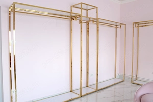 Rafturi Metalice | Stander Gold Luxury pentru Rochii Mireasa | Mobilier Showroom Premium