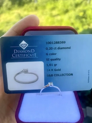 Inel de logodna din aur alb 14K diamant 0.20 ct deosebit, ajustabil, certificat
