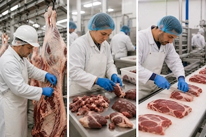 Muncitor la linia de productie carne