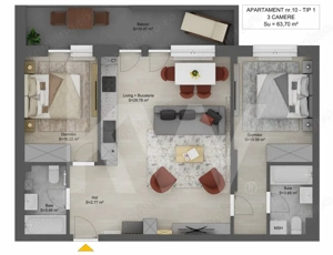 Apartament de vanzare 3 camere Sibiu Doamna Stanca 64mpu finisat cheie - imagine 2