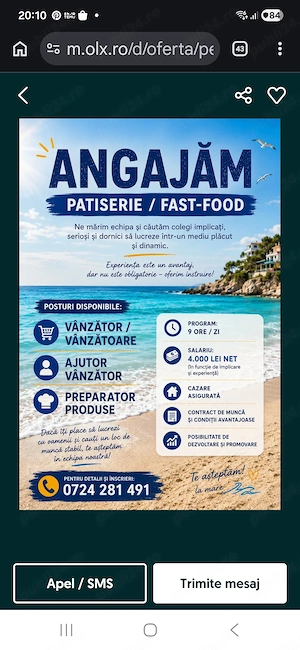 Angajam personal pentru sezonul estival in statiunile Mamaia si Costinești 