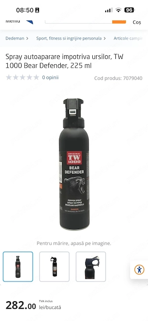 Spray urs auto aparare cu piper strong 225ml