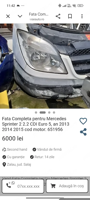 Vand Fata Completa pentru Mercedes Sprinter 2 2.2 CDI Euro 5, an 2013 2014 2015 - imagine 3
