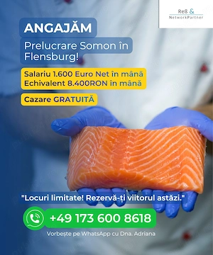 Câștig  8.400RON pe lun  în mân  în Germania la Prelucrare de somon!