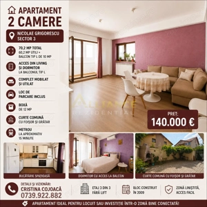 Sector 3 Apartament 2 camere Mobilat cu parcare si boxa