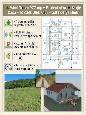 Vând teren Iclozel, cu proiect și autorizație de construcție