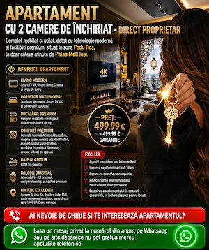 Inchiriez Apartament 2 Camere zona Podu Ros - Palas Mall Iași