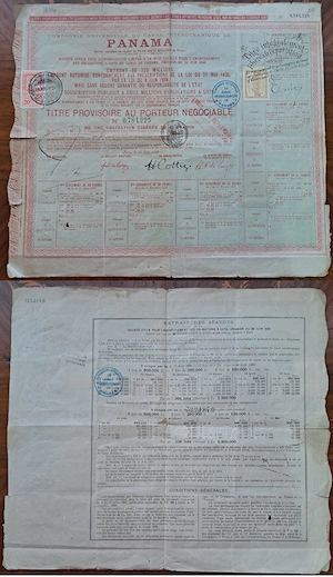 Obligațiune Istorică Canalul Panama (Anul 1888)   Piesă de Colecție   Scripofilie