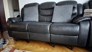 Set canapea 3 locuri + 2 fotolii recliner piele eco   confort cinema!
