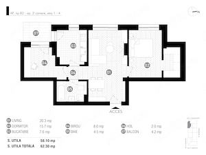 Apartament 2 camere + birou 10mp, Boxa bonus - Antracit Coandă - imagine 9