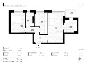Apartament 2 camere + birou 10mp, Boxa bonus - Antracit Coandă - imagine 10