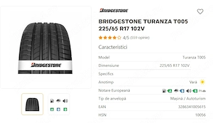 Anvelope Bridgestone Turanza T005 - 225/65 R17 - imagine 7