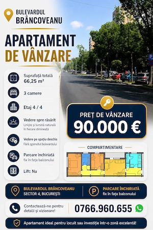 Apartament 3 camere pe Bulevardul Brancoveanu