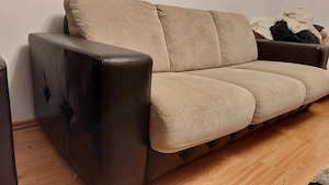 Canapea extensibila din piele ecologica cu saltea pe lamele 