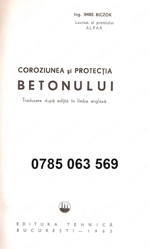 CONSTANTA,   - Vand sau Schimb Imre Biczok - Coroziunes si Protectia Betonului, 100 LEI