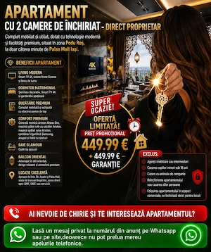 Inchiriez Apartament 2 Camere zona Podu Ros - Palas Mall Iași