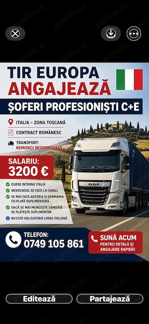 Angajăm Șoferi TIR C+E pentru Italia | Contract RO | 2700-3300 Euro - imagine 4