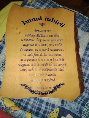 Imnul Iubiri gravat lemn