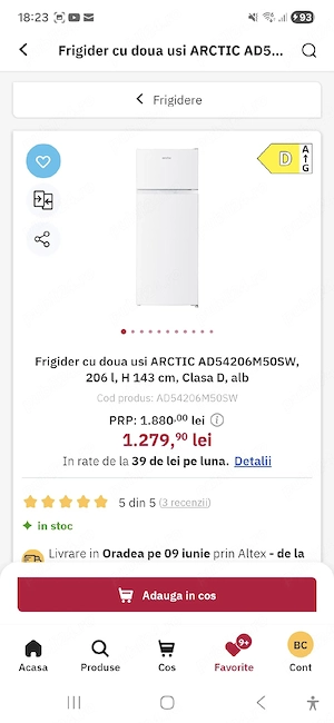 Combina frigorifica frigider cu 2 usi ARCTIC