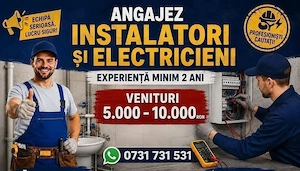 Angajăm instalatori și electricieni