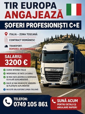Angajăm Șoferi TIR C+E pentru Italia | Contract RO | 2700-3300 Euro - imagine 2