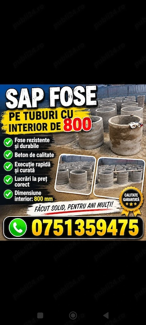 Sap fose pe tuburi cu interior de 800