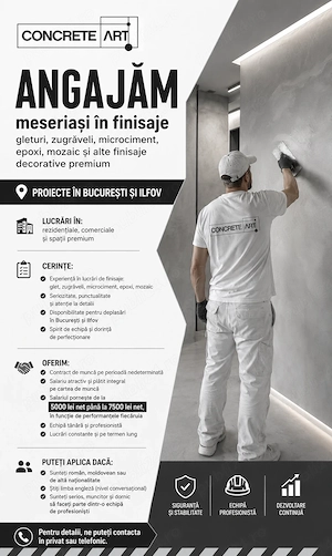 Angajam muncitori calificați   finisaje   SALARIU DE LA 6.000 LEI NET