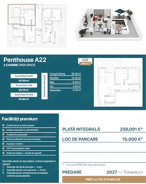 Penthouse 2 Camere Zona Torontalului