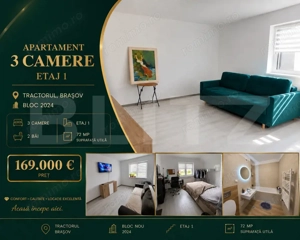 Apartament de 3 camere | Tractorul | Etaj 1 | Parcare inclusa