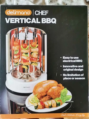 Grătar electric frigărui shaorma rotisor vertical Delimano Chef BBQ 1200W nou pt kebap pui vita porc