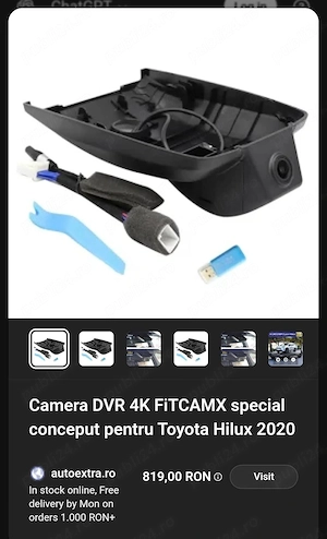 Vand FitcamX dash cam original model dedicat Toyota Hilux 2020 2023 cu aspect OEM