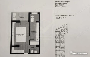 Apartament cu o camera, bloc nou, 42,24 mp plus balcon, loc parcare, Gheorgheni - imagine 3