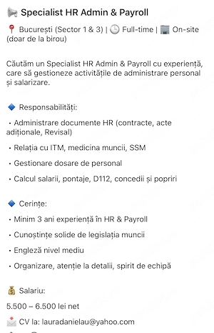 Job_Specialist HR Admin_Payroll_Bucuresti