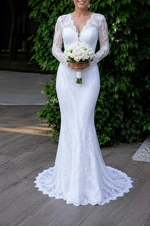 Rochie de mireasă Novia din dantelă premium, voal inclus, stare impecabilă
