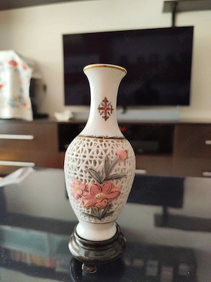 Vază decorativă vintage din porțelan chinezesc ajurat, anii '70 - imagine 2