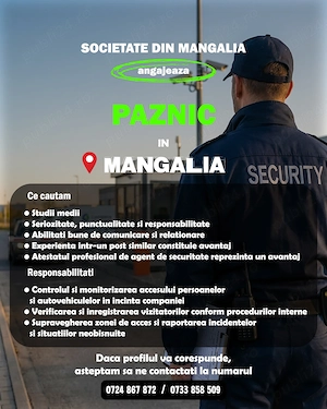 Angajam agent de paza - paznic
