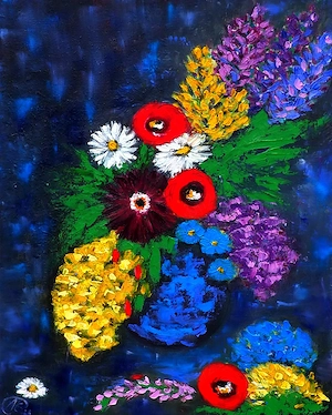 WILD FLOWERS Flori salbatice tablou floral modern in ulei pe panza