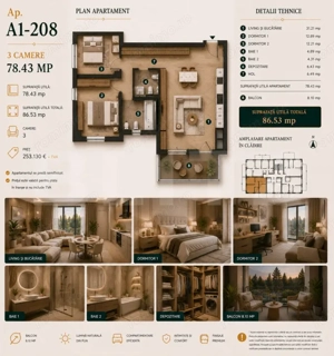 Apartament 3 camere, 78 mp | Standarde nZEB | Ansamblu nou | Buna Ziua