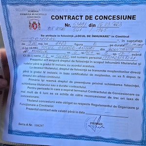 Înstrăinez concesiune loc de veci cimitirul central Constanța