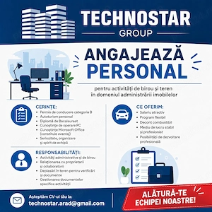Angajam personal pentru activitati de birou si teren in domeniul administrarii imobilelor