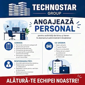 Angajam personal pentru activitati de birou si teren in domeniul administrarii imobilelor (Micalaca)
