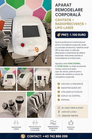 Aparat remodelare corporală   cavitație + radiofrecvență + lipo-laser