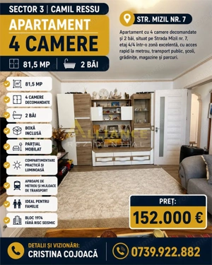 Sector 3 Apartament 4 camere 2 bai 81,5 mp