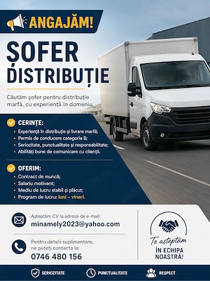 Angajăm șofer distribuție apă cat B
