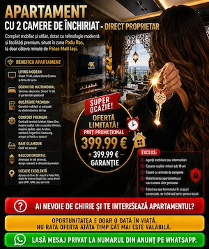 Inchiriez Apartament 2 Camere zona Podu Ros - Palas Mall Iași
