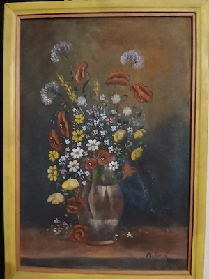 Tablou  Flori în vază , Pictură ulei pe pânză, semnat Poteca, 2000