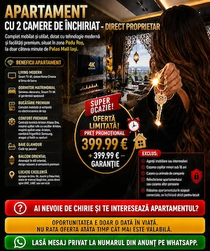 Inchiriez Apartament 2 Camere zona Podu Ros - Palas Mall Iași