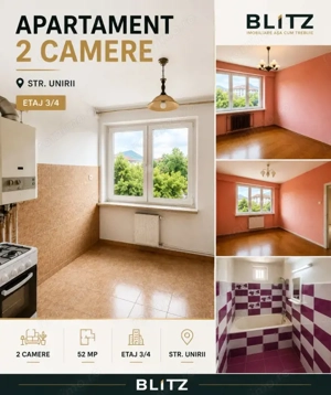 Apartament 2 camere decomandat, 52mp, etaj 3, b-dul Unirii.